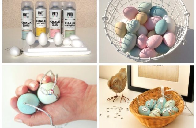 painting polystyrene easter eggs using spray chalk paint