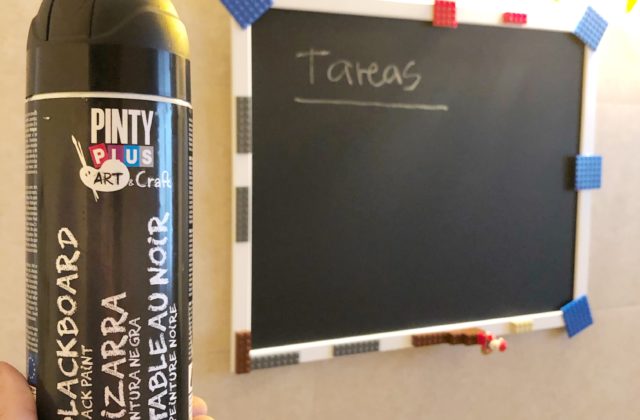 using spray paint to make a lego blackboard