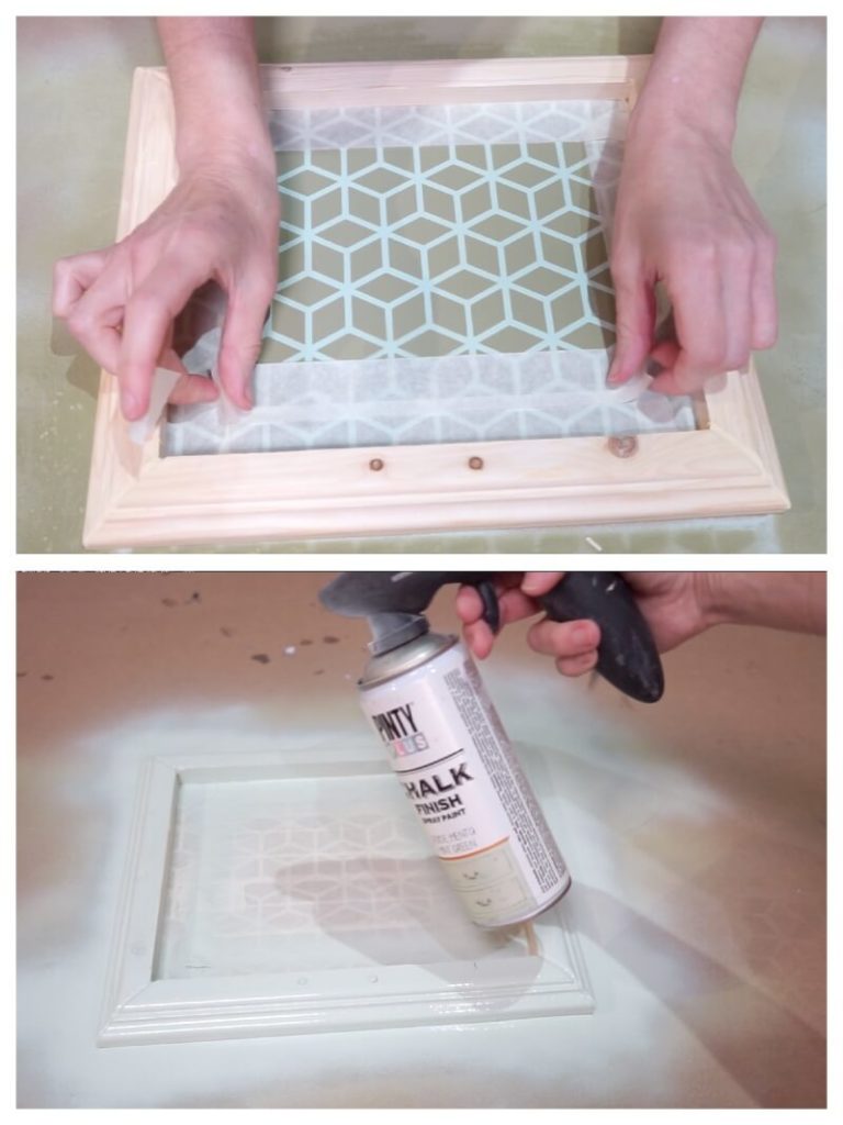 painting a stencil picture using spray paints