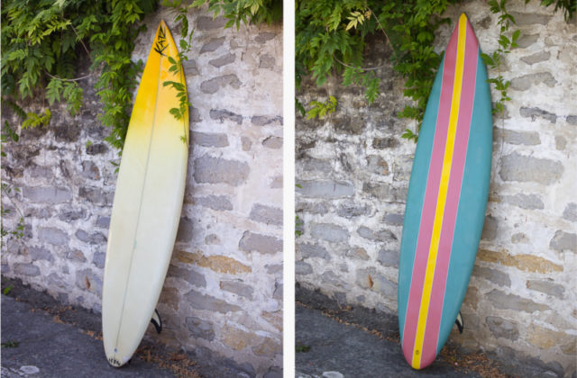 before and after painted surf board