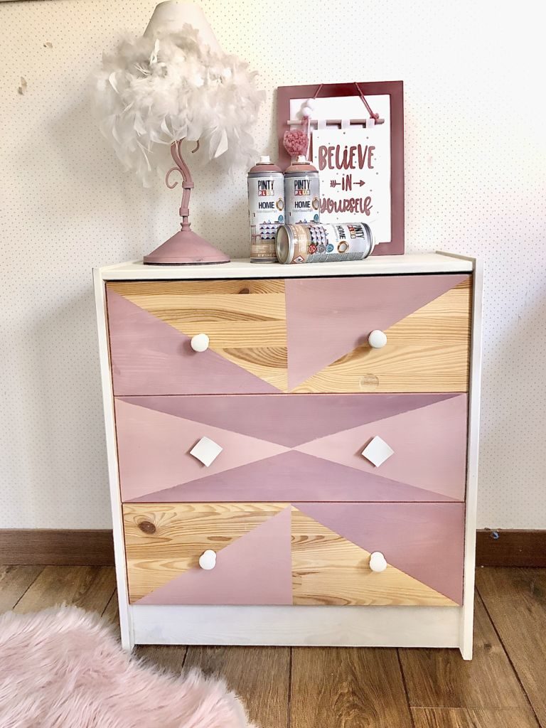 geometric style spray painted chest of drawers