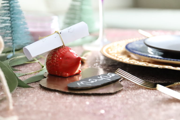 spray painted christmas table decorations