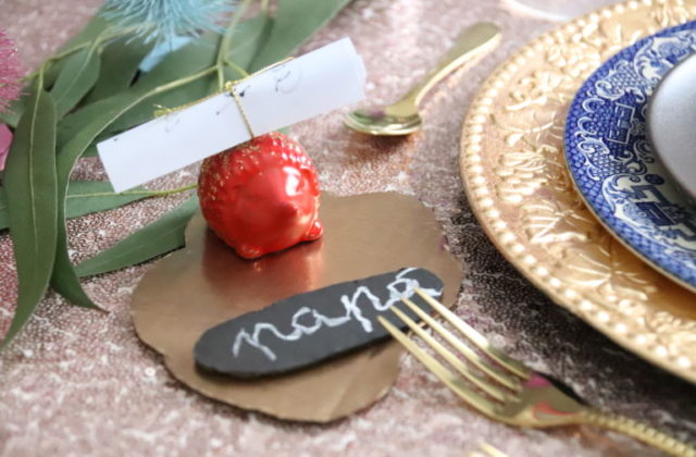 spray painted christmas table decorations