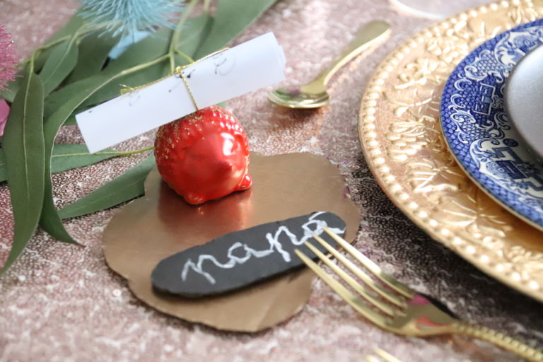 spray painted christmas table decorations
