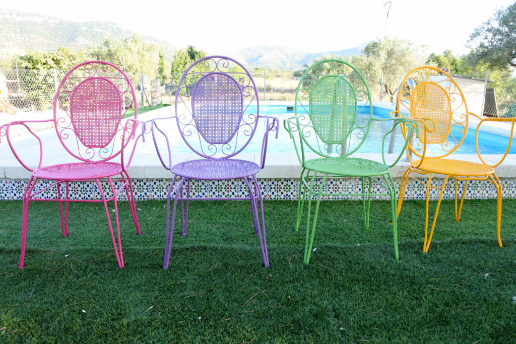 rainbow coloured garden furniture