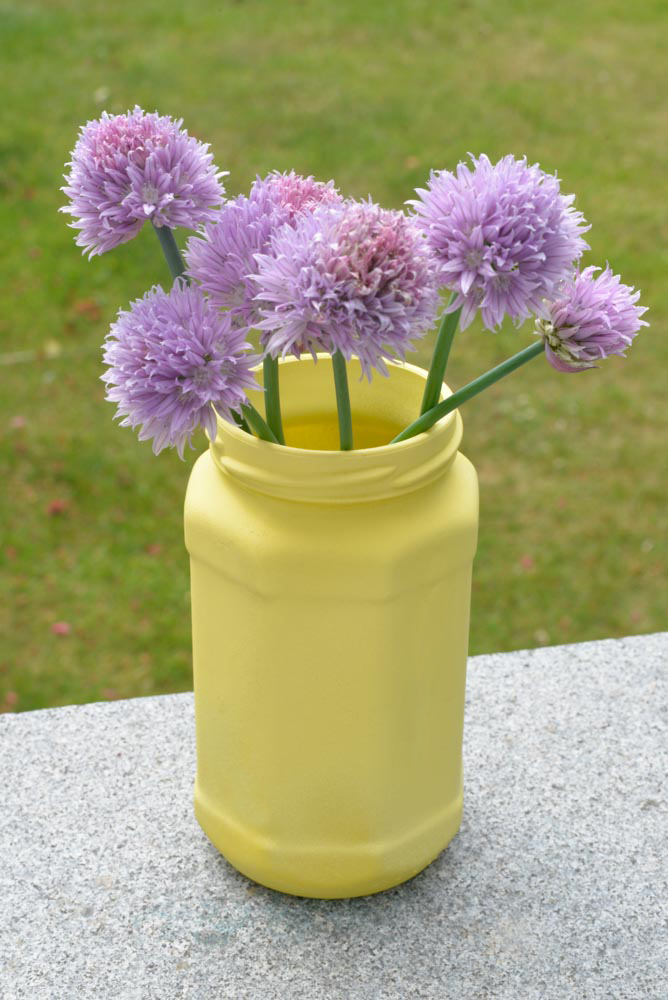 glass jar sprayed with chalk paint